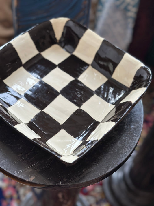 Black + Ivory Checkered Tray