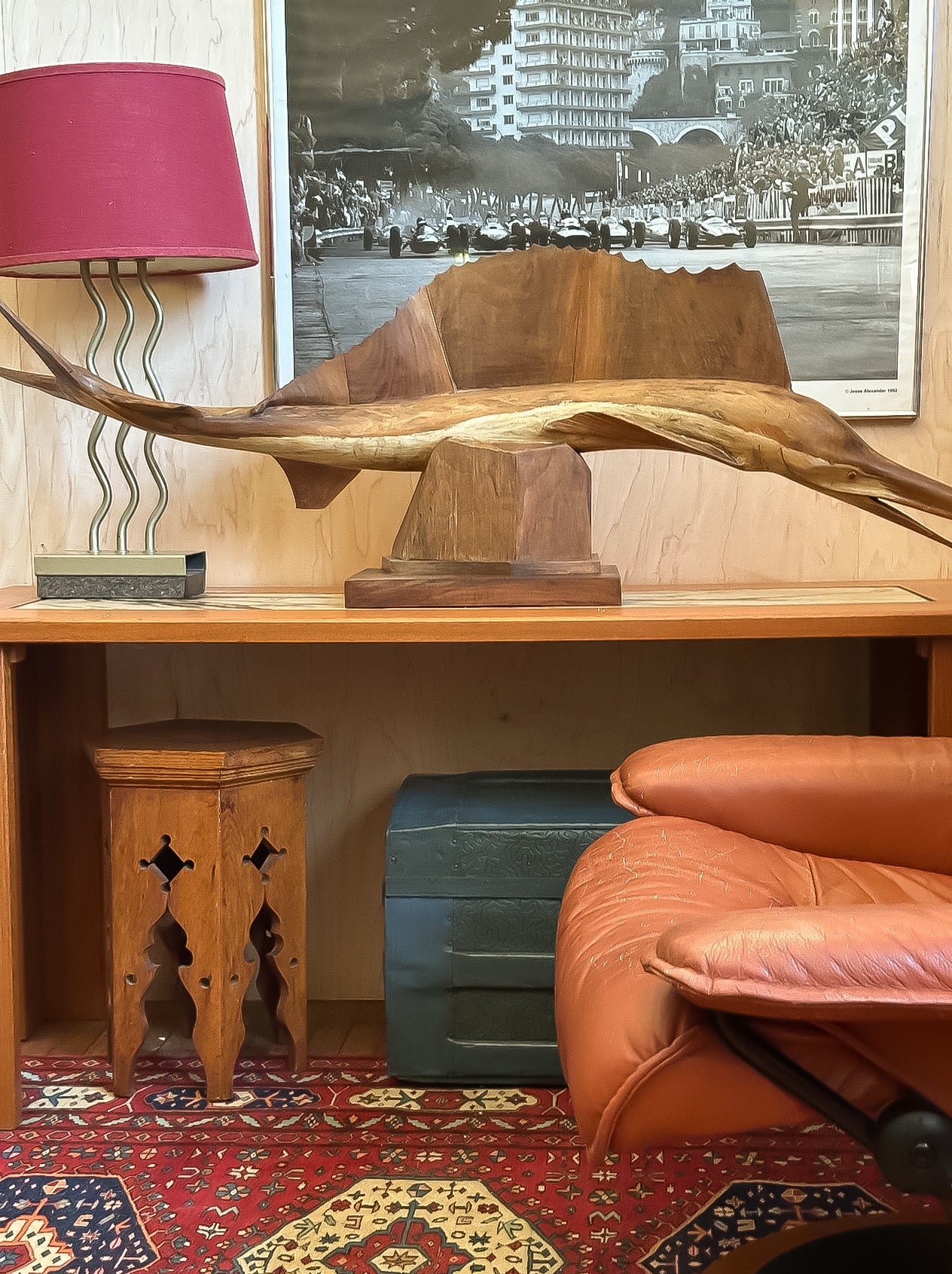 Hand Carved Marlin Wood Scuplture