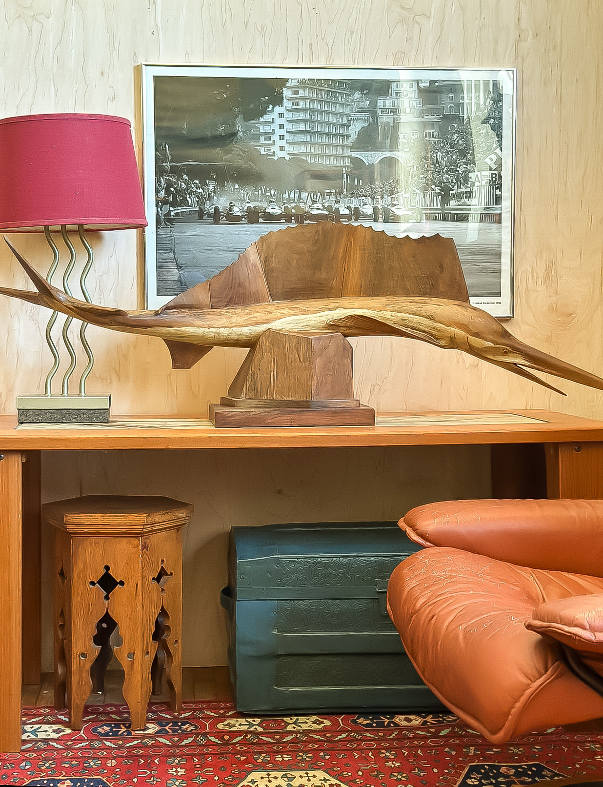 Hand Carved Marlin Wood Scuplture