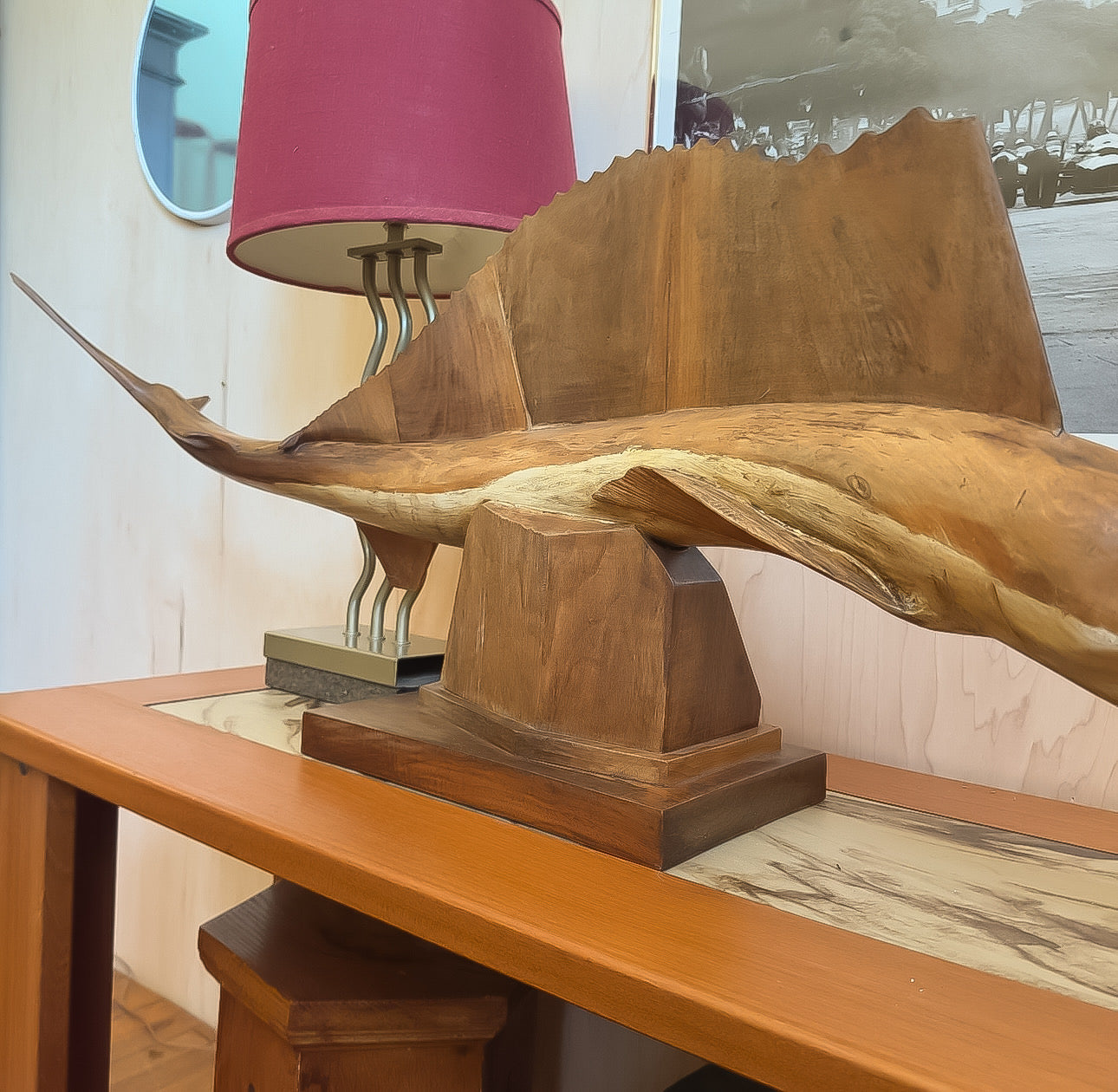 Hand Carved Marlin Wood Scuplture