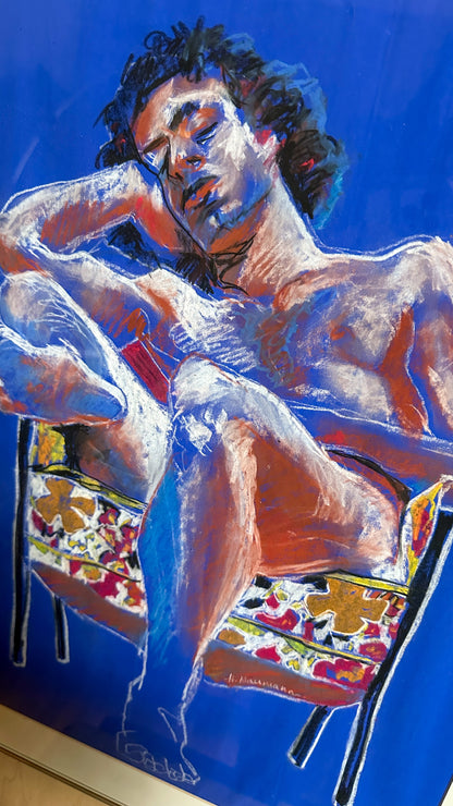 Framed Pastel Male in Chair