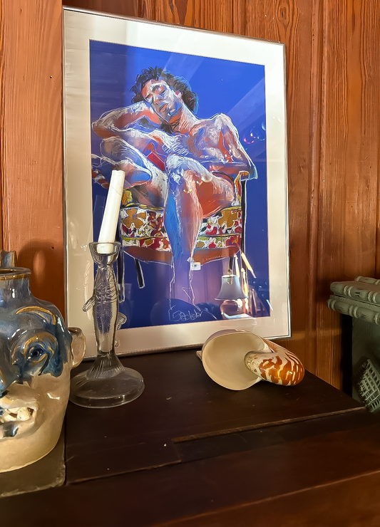 Framed Pastel Male in Chair