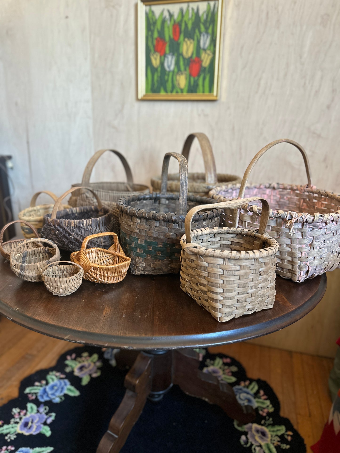 Antique Woven Striped Basket