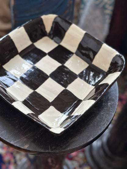 Black + Ivory Checkered Tray