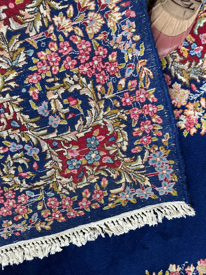 Blue Floral Kerman Rug