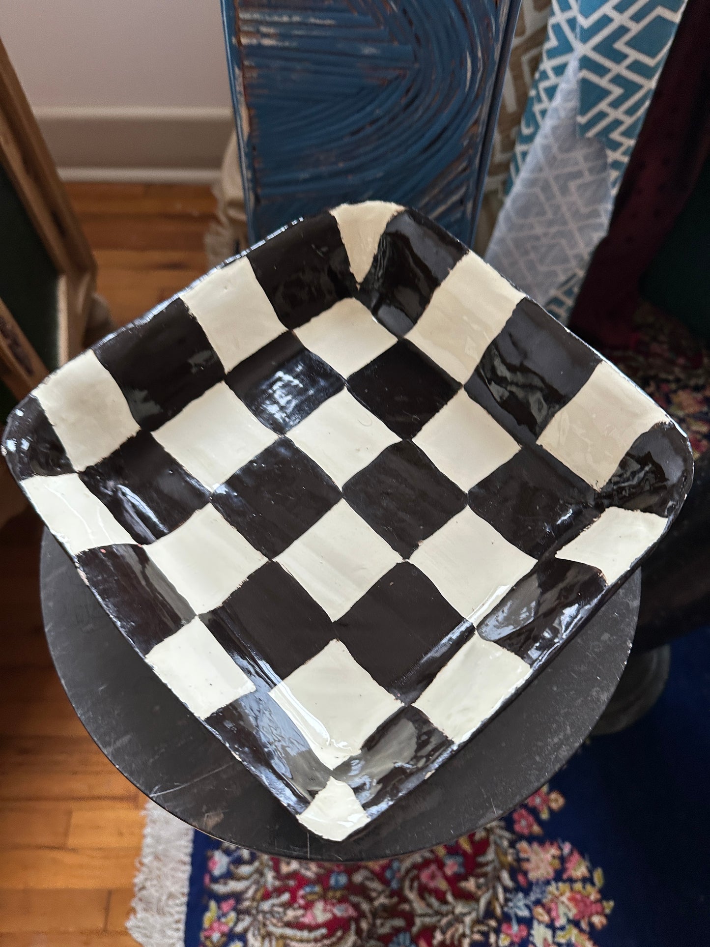 Black + Ivory Checkered Tray